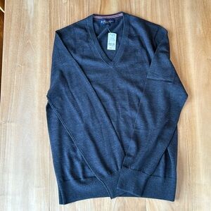 Gray long-sleeved Brooks Brothers V neck sweater, new with tags